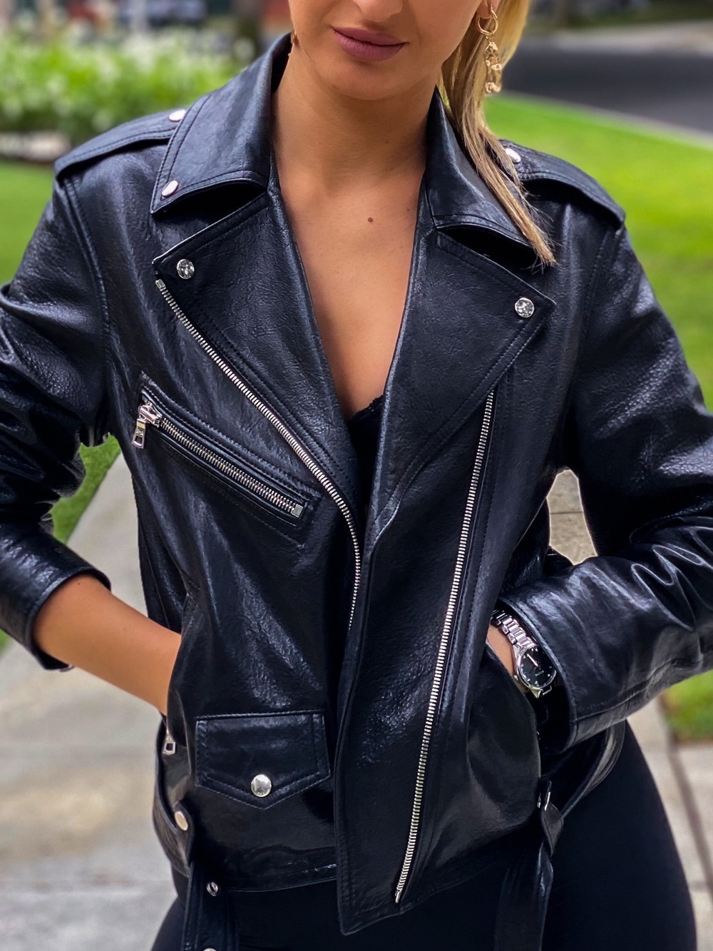 RtA Black Leather Biker Jacket with Silver Hardware